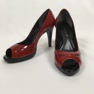 Ann Taylor Red Peep Toe Pumps Size 7 With Leather